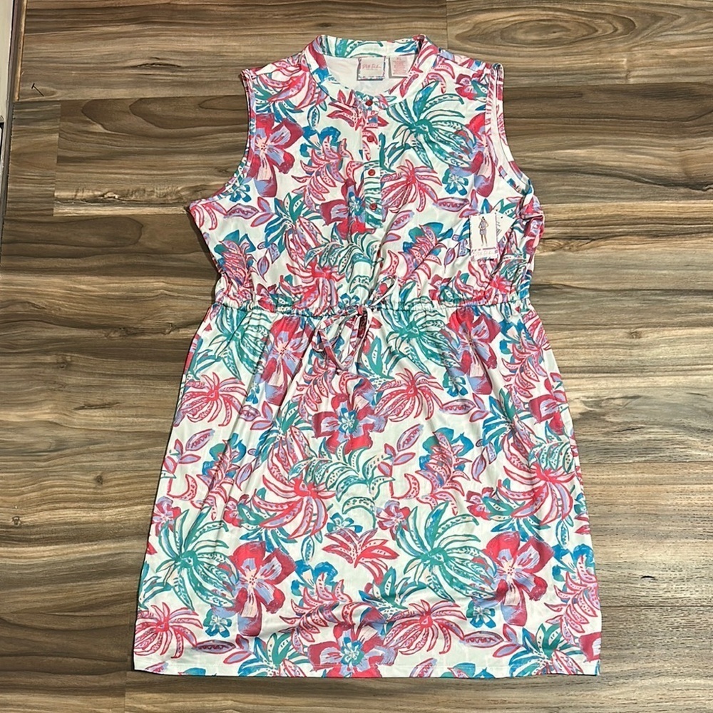 Stella Parker Dress Womens XL Hot Pink Floral Sleeveless Activewear UPF 30+